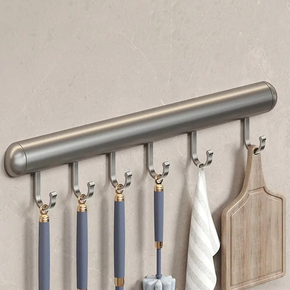 

Настенная кухонная вешалка для хранения крючков Алюминиевая полка для хранения в шкафу Подставка для кухонной утвари Ложка Лопатка Подвижный крючок Фурнитура