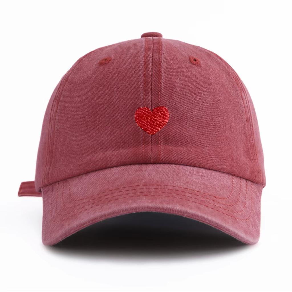 This Black Baseball Cap Features A Red Heart Pattern, Adding A Sweet And Romantic Touch To Valentine'S Day Outfits.