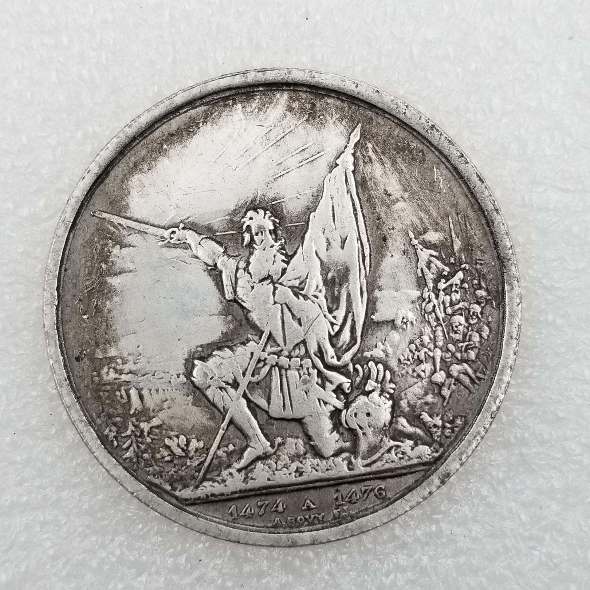 Antique 1874 Swiss Brass Silver-Plated Aged Silver Dollar #072 Brass