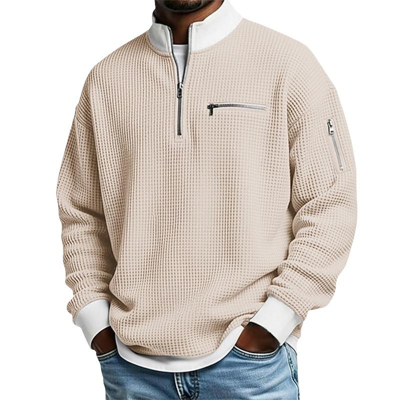 Men S Stand Collar Zip Up Color Block Sweatshirt Long Sleeve Casual Sports