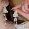 French Luxe Long Tassel Floral Stud Earrings - Unique Seaside Vacation Design