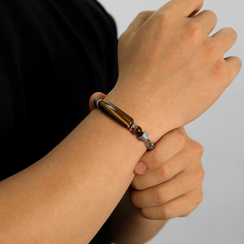 Fashion retro stainless steel chain splicing tiger's eye titanium steel men's bracelet