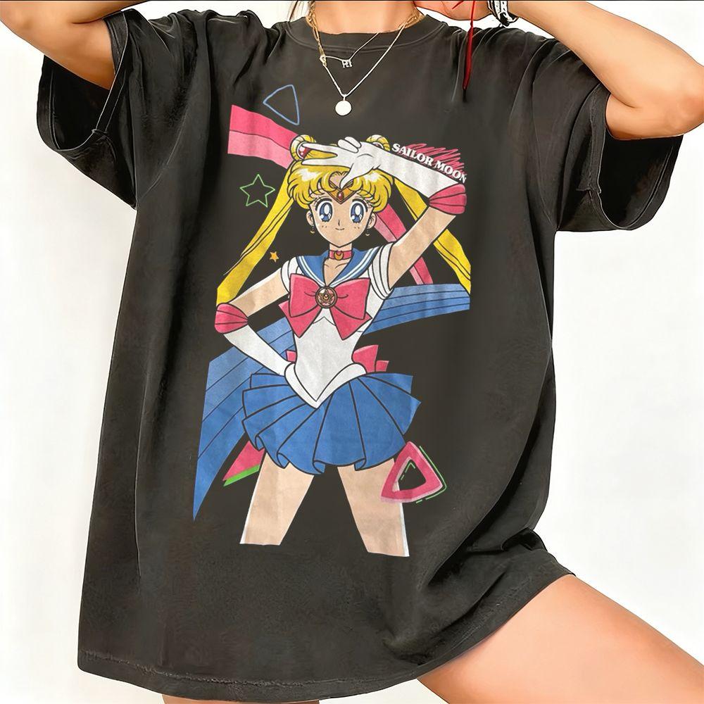 Camiseta Gráfica de Anime Sailor Moon Retro de los 90 Verano Algodón Unisex para Mujer Ropa Urbana Tendencia Casual Manga Corta Camiseta para Pareja Hip Hop
