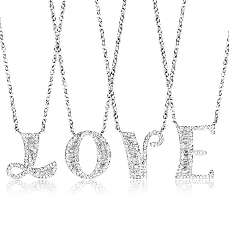 Personalized Initial Pendant Necklace Copper Plated White Gold Letter Charm Women Fashion OL Style