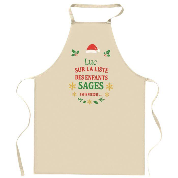 Tablier de cuisine - Luc - Motif "Liste des enfants sages" - Coton robuste - Impression France (Bretagne)
