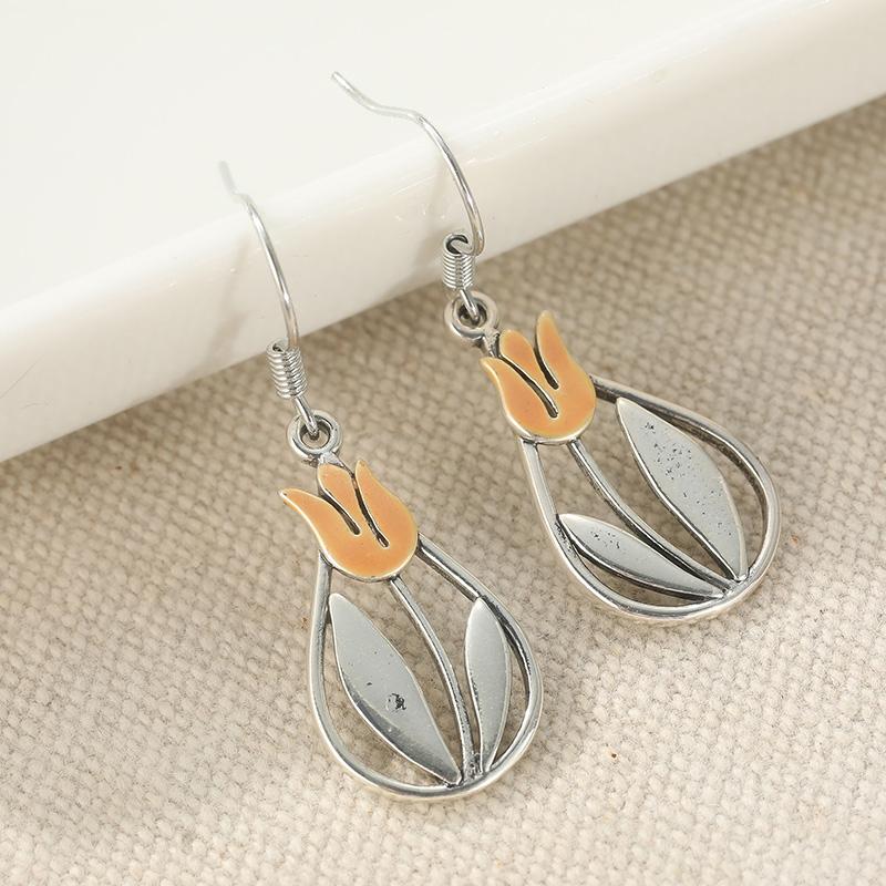 Винтажные серьги-подвески в форме тюльпана и капли с серебристым покрытием, женские, в стиле бохо, этническом стиле, свадебные, серьги-подвески, ювелирные аксессуары