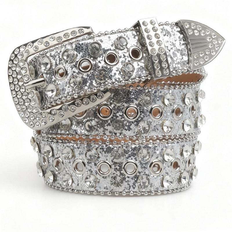 Women's Rhinestone Crystal Belt: Sparkling Diamond Leather Accessory
