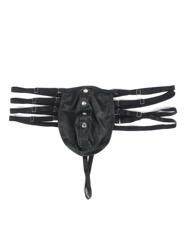 Sexy PU Leather Front Plus Sexy Lingerie for Men [ohyeah] Men's Thongs, Underwear, G-String, Breathable, Rivet-Decorated, U-Shaped Pouch, Bulge,