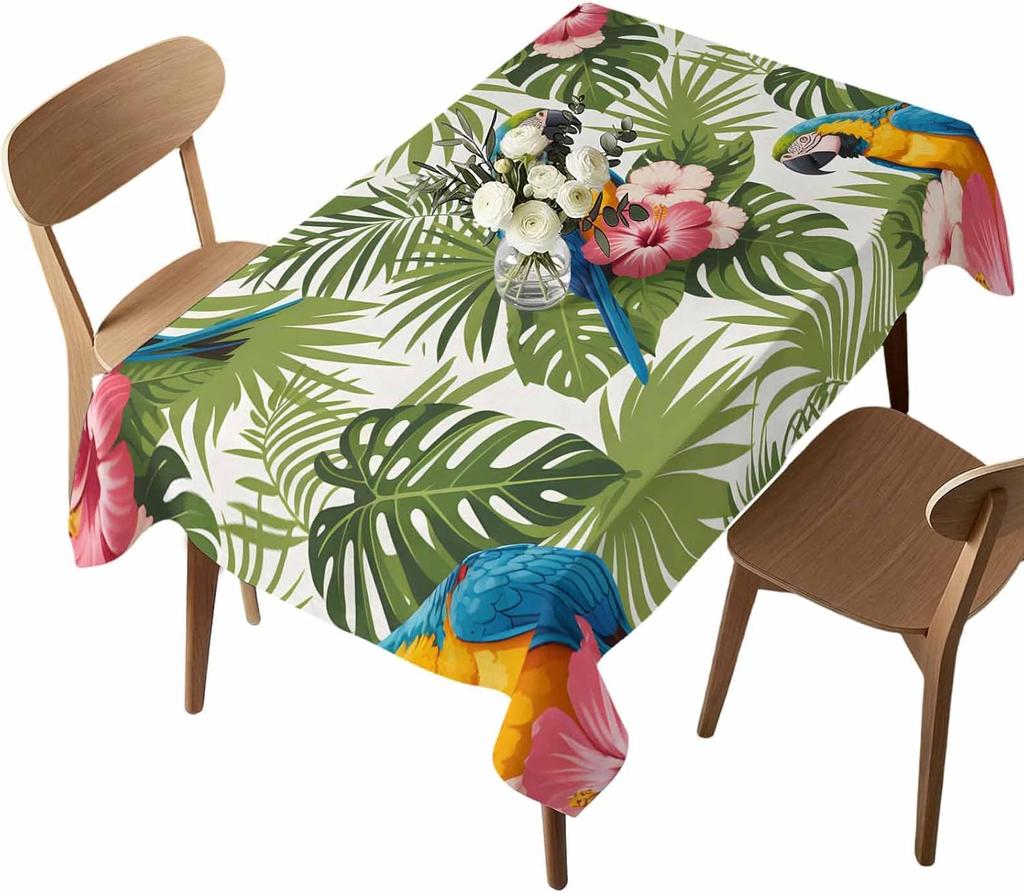 Tropical Palm Leaves Parrot Rectangle Tablecloth for Table Decor Summer Jungle Plant Kitchen Dining Table Cloth Party Decoration