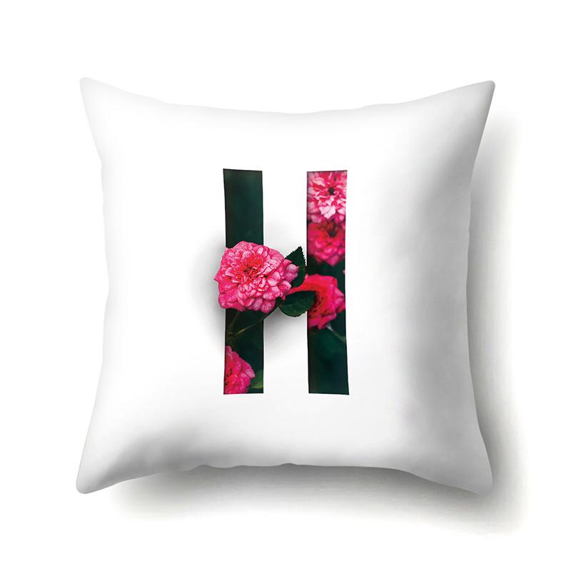 Polyester Pillowcase Flower Decoration Home 26 English Letter Printing Pillowcase Car Cushion Cover