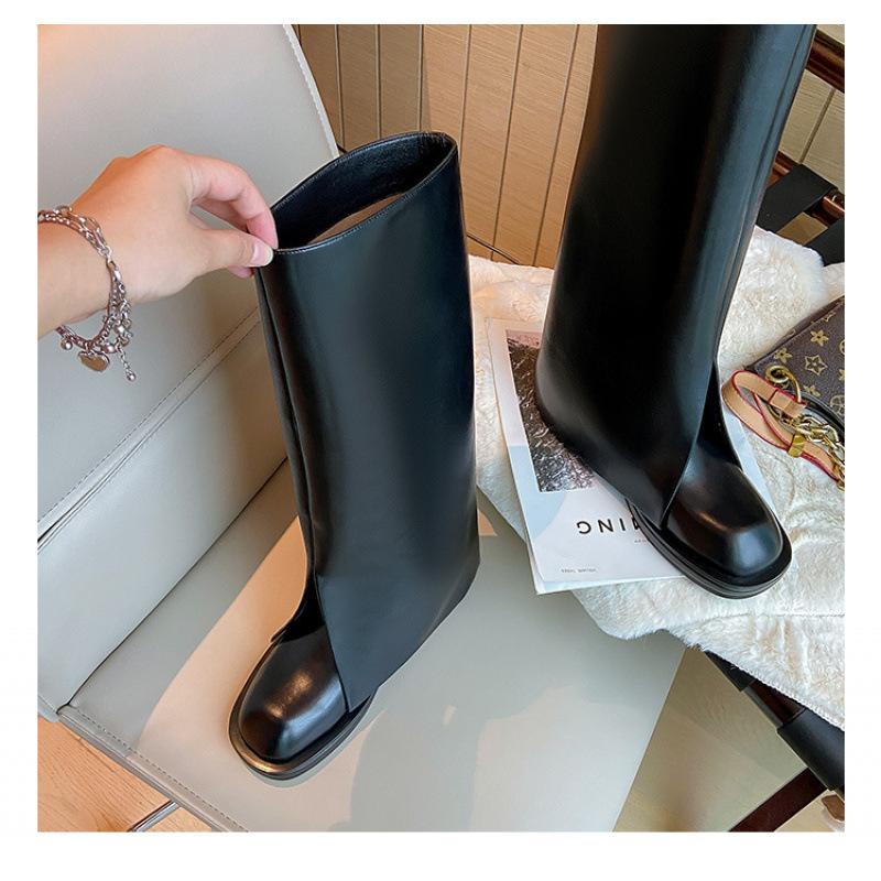 

Кожаные сапоги на толстой подошве, женские сапоги до колена, высокие сапоги, рыцарские сапоги, длинные сапоги, осень 37