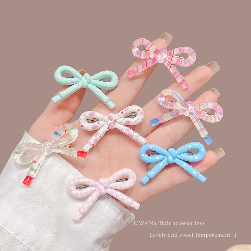 4Pcs/set Fashion Hairpins Simple Polka Dot Pink Bow Duck Bill Bangs Clip Versatile Children's Niche Headwear Hairpin