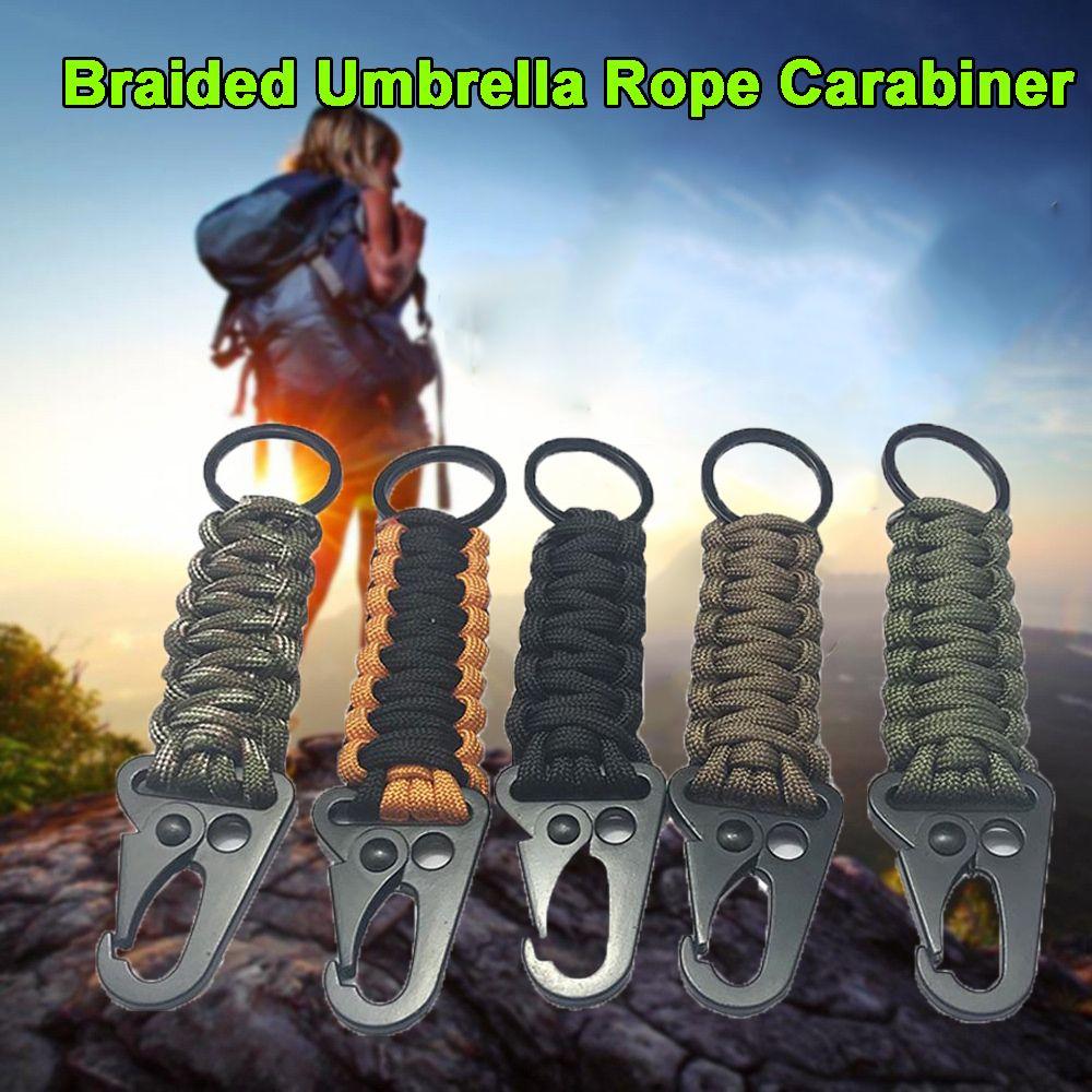Survival Hiking Paracord Braided Umbrella rope Buckle Hook Keychain Carabiner