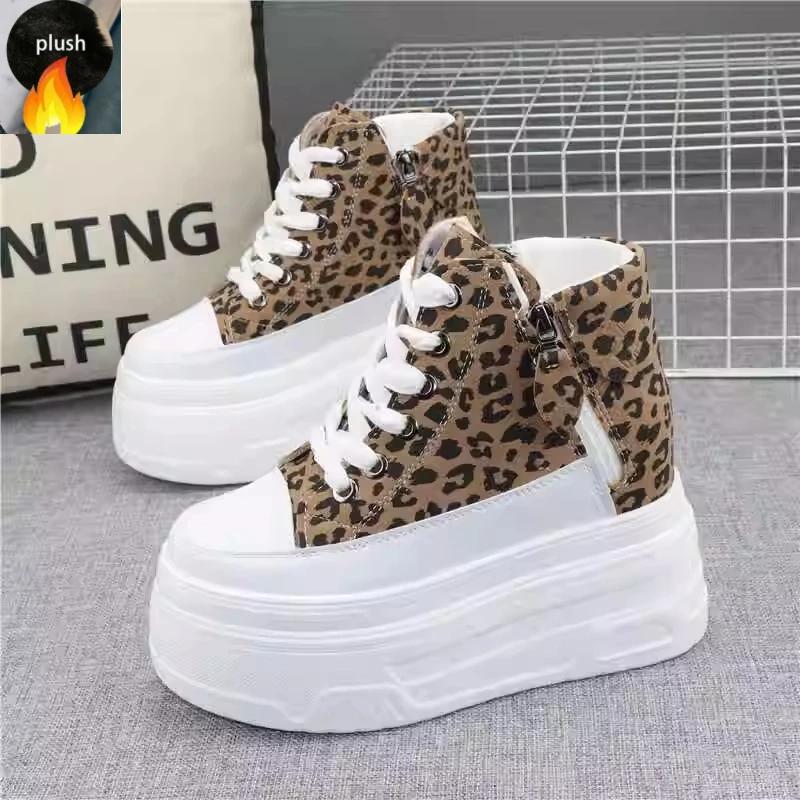 Fashion 12CM Synthetic Genuine Leather Boot Ankle Winter Plush Women Autumn Spring Cowboy Platform Wedge High Brand Shoes