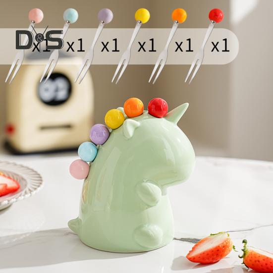 Fruit Fork Dessert Fork Set with Storage Jar Easy To Clean Stainless Steel Creative Cute Forks Cutlery Set Table Ornament