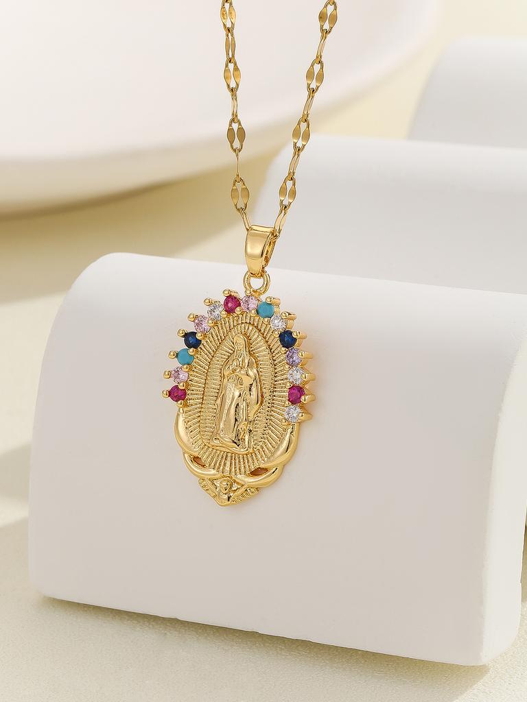 European and American Personalized Design with Micro Inlaid Zircon Santa Maria Series Necklaces In Colorful Religious Fashion
