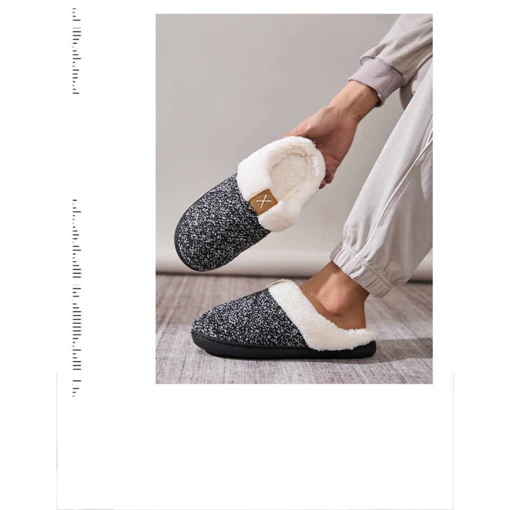 Dark Colored Fur Slippers for Women, Autumn and Winter Indoor Cotton Slippers for Home Warmth, Thick Soled Slippers for Men