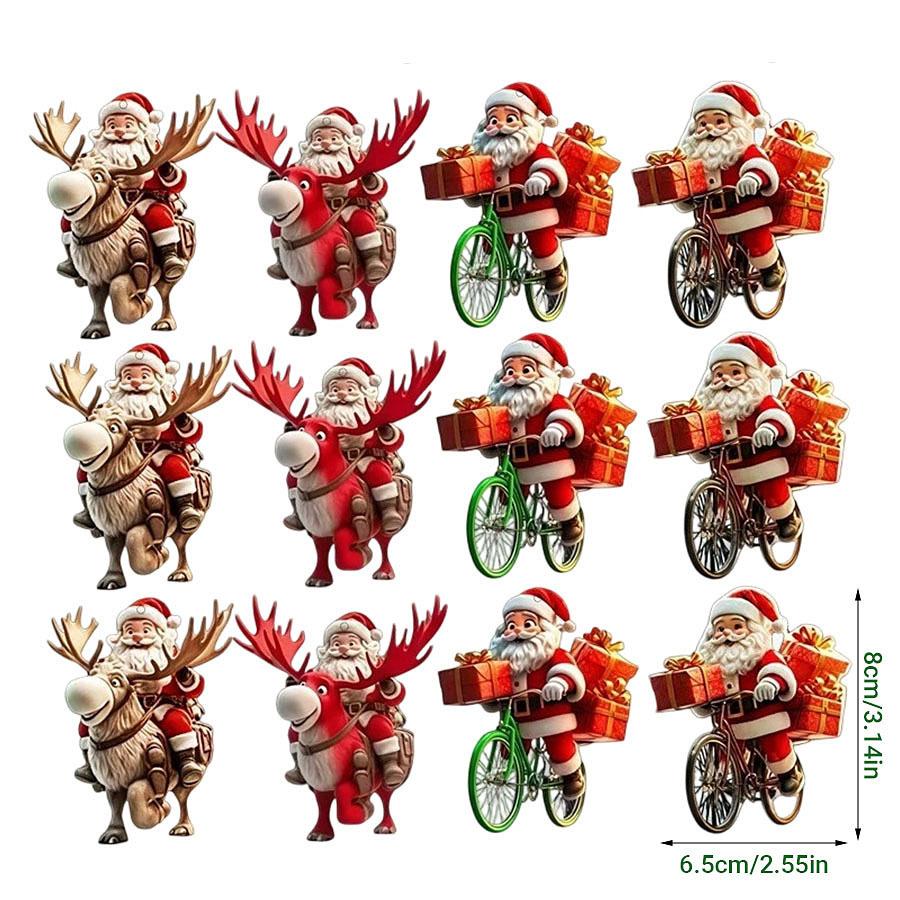 12pcs Santa Claus Wooden Hanging Ornaments, 2D Flat Christmas Tree Decor, Xmas Home Hanging Decoration Set