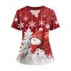 Women's Short Sleeved Christmas Printed V-neck Buttonable Side Slit Top T-shirt