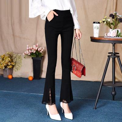 Women's High Waist Lace Flared Bell Bottom Pants with Pockets