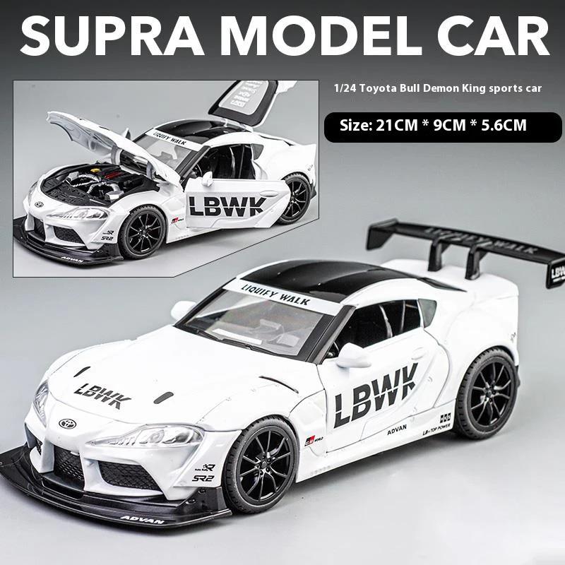 

Модель гоночного автомобиля Toyota Supra из сплава в масштабе 1/22, литая под давлением, со звуком и светом, выставочные украшения для автосалона, коллекционные украшения, подарочная коробка белый