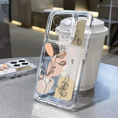 Stoßfeste Hülle für Xiaomi 14t 13t Poco X6 X5 F6 Pro Remdi Note 14 13 12 11 10 Pro Line Blumenmuster Weiche Silikon Klare Anti-Fall-Abdeckung