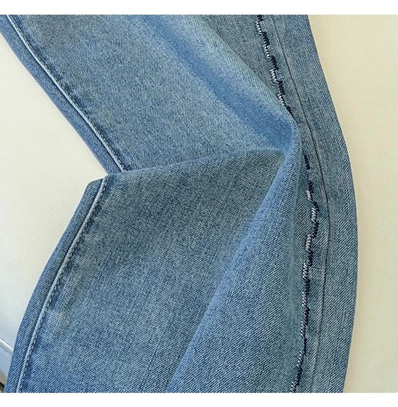 High-End Gray Fleece-Lined Wide-Leg Women's Jeans - Autumn/Winter 2024 Embroidered High-Waisted Loose Fit