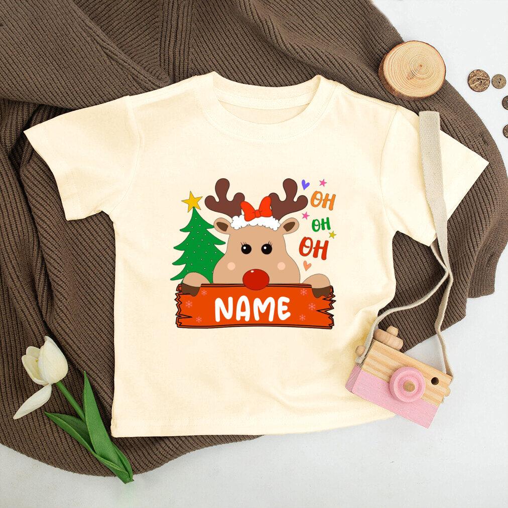 Personalized Christmas Kids Shirt Name Christmas Party Boys Girl Outfit Child Retro T-shirt Toddler Xmas Holiday Shirts