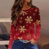 Women's Fashion Casual Slit Hem Round Neck Long Sleeve Loose Christmas Printed T-Shirt Ladies Top