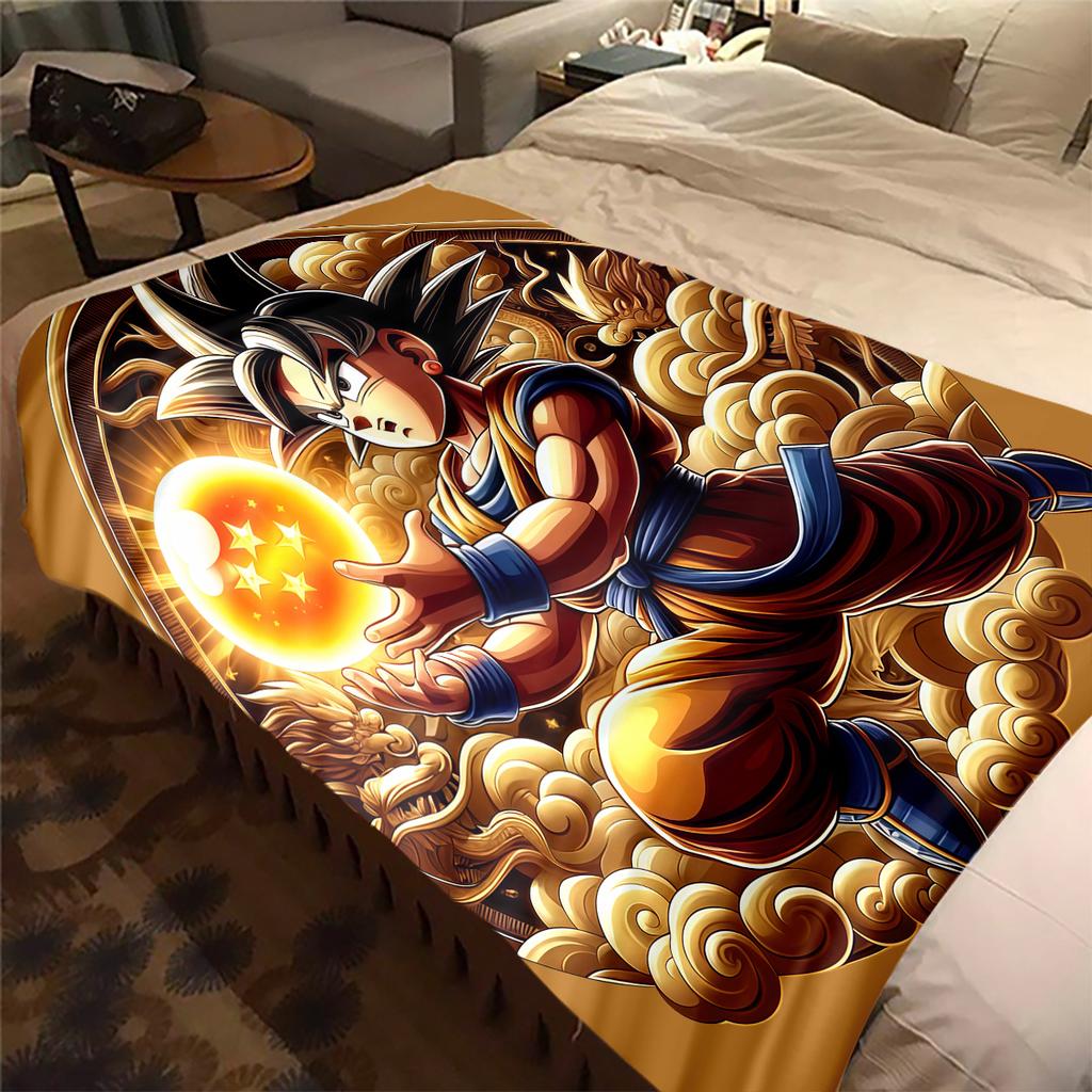 1pz Coperta in Flanella con Stampa Son Goku, Alta Qualità per Tutte le Stagioni, Decorazione per la Casa, Calore e Comfort, Perfetta per Regali di Natale