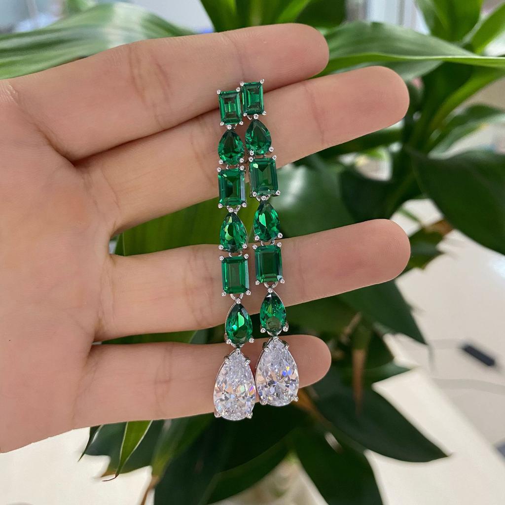 Gica Gema High Carbon Diamond Drop Earrings 925 Sterling Silver 61mm White Green Gemstone Romantic Fine Jewelry Wedding Party Gifts New Trend