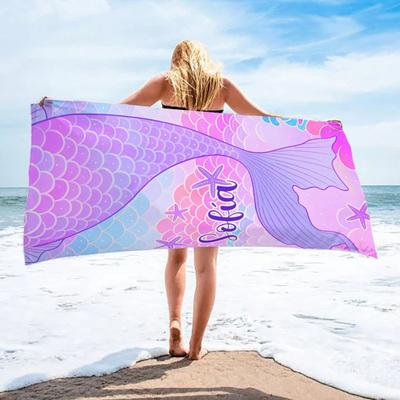 Name Customized Beach Towel for Vacation! Mermaid Lightweight Travel Towel Absorbent Quick-Dry Beach Towel Gift Halloween Decor