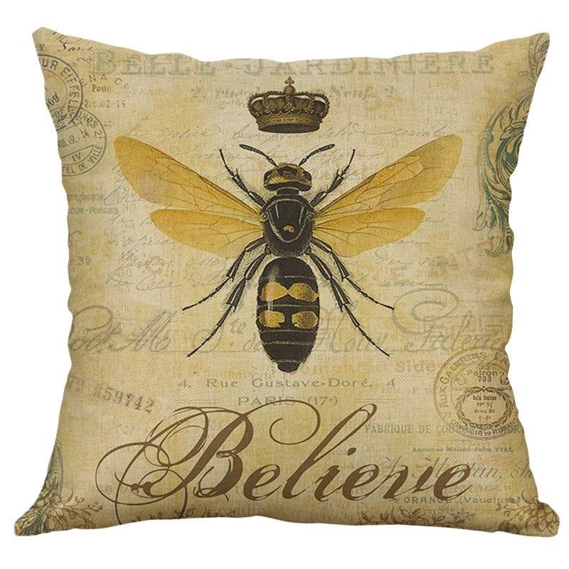 Elegant 18" Butterfly Bees Cotton Linen Pillow Case For Stylish Home Decor