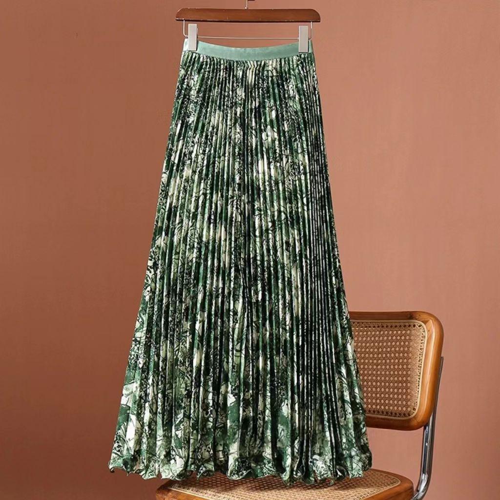 Korean Style Textured Pleated Midi Skirt - High Waist, A-Line, Versatile for Commute