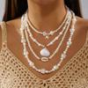 Boho Layered Acrylic Shell Starfish Pendant Necklace For Women Men Elegant Imitation Pearl Beaded Choker Summer Vacation Jewelry