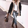 Womens Reversible Puffer Jackets Casual Fleece Sherpa Zip Up Hooded Warm Winter Coats