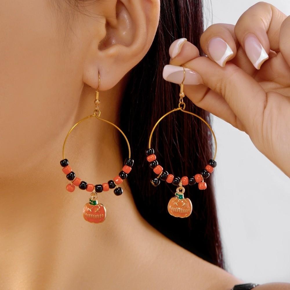 Skull Pumpkin Hoop Earrings Beads Ghost Dangle Earrings Jewelry Halloween Earrings Halloween