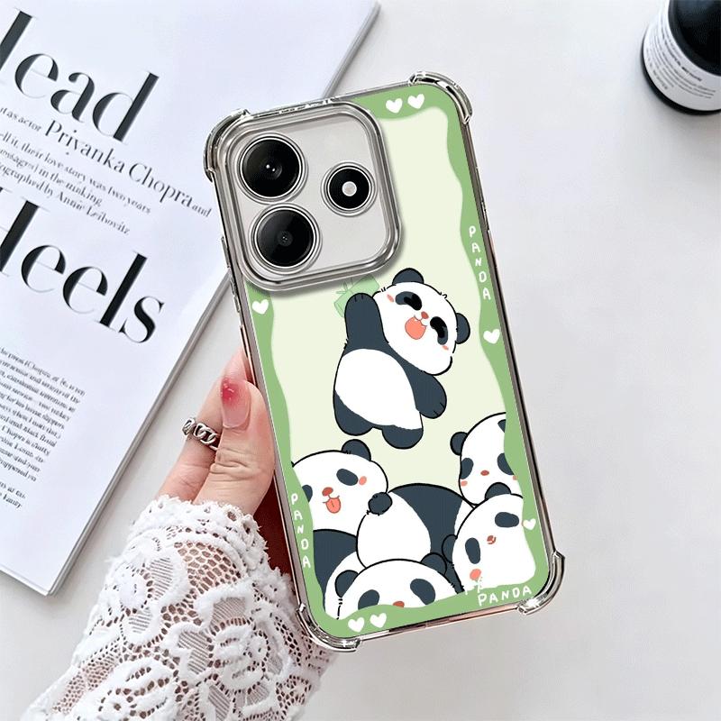 Cute Cartoon Panda Plating Phone Case For Xiaomi Redmi Note 14 15 Pro Plus 13 12 11 11S 11T 10 9S 9 5G Anti-Fall Airabag Cover