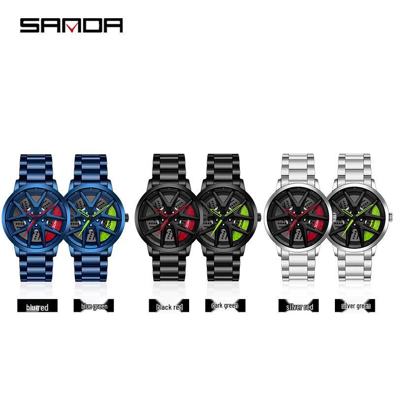 Classic Men's Quartz Watch - Car Wheel Style, Steel Band, Trendy & Casual