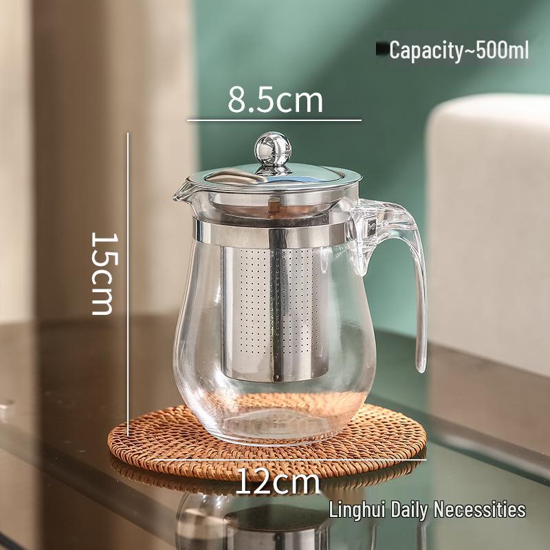 Large Glass Teapot with Lid & Handle, Heat-Resistant, Stainless Steel Infuser, Floating Cup