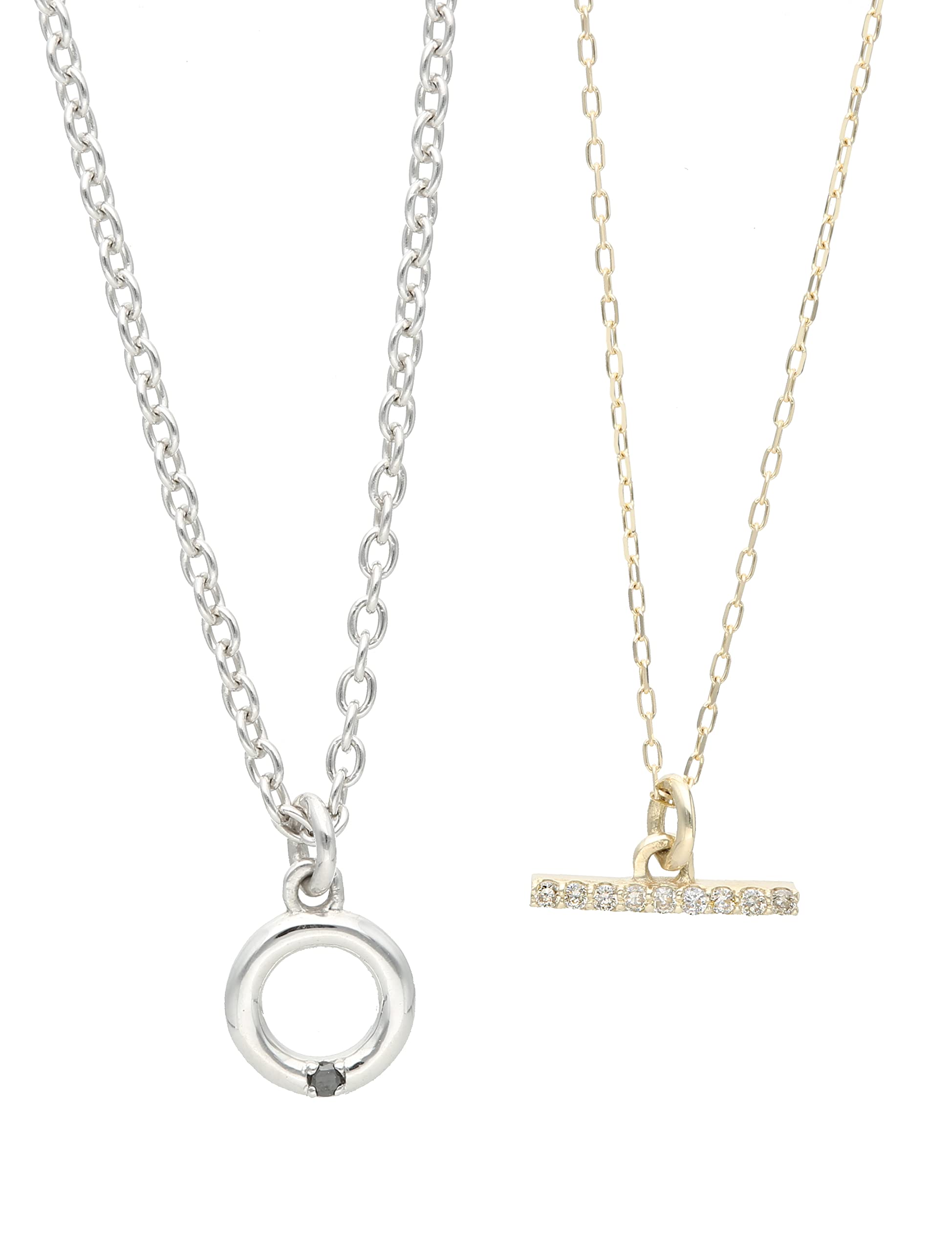 

K10 Yellow Gold Silver Pair Diamond Necklace L&CO 60-8036 срібний