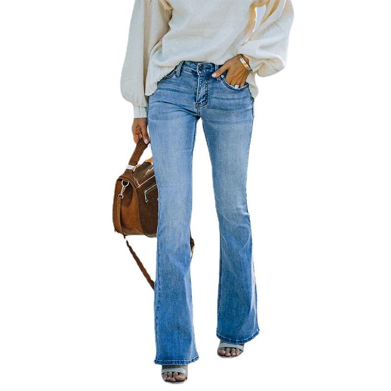 2023 European & American Women's Commuting Light Blue Washed Cotton Jeans