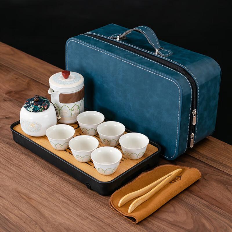 

Vintage Portable Ceramic Travel Tea Set with Tea Tray