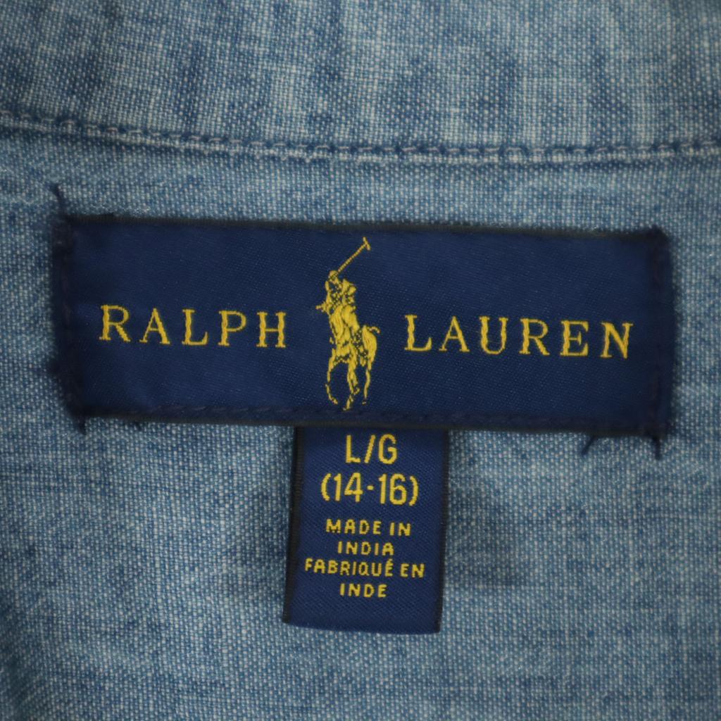 Ralph Lauren Long Sleeve Chambray Button Down Shirt L 14-16 Blue Kid's Used