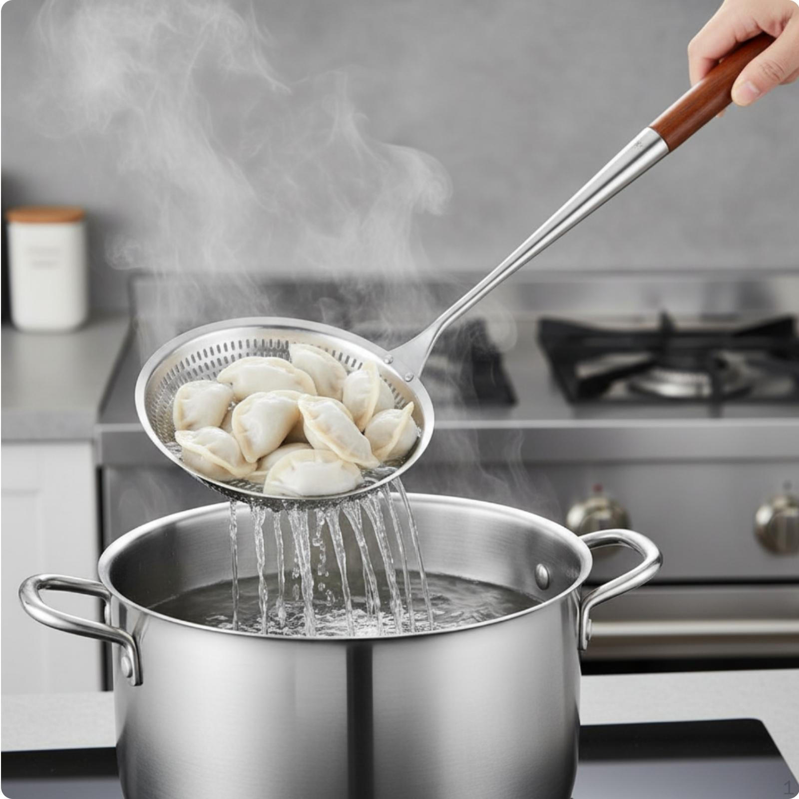 Wood Handle Skimmer Spoon Mirror Polished Stainless Steel Hanging Hole Strainer Small Slotted Spoon