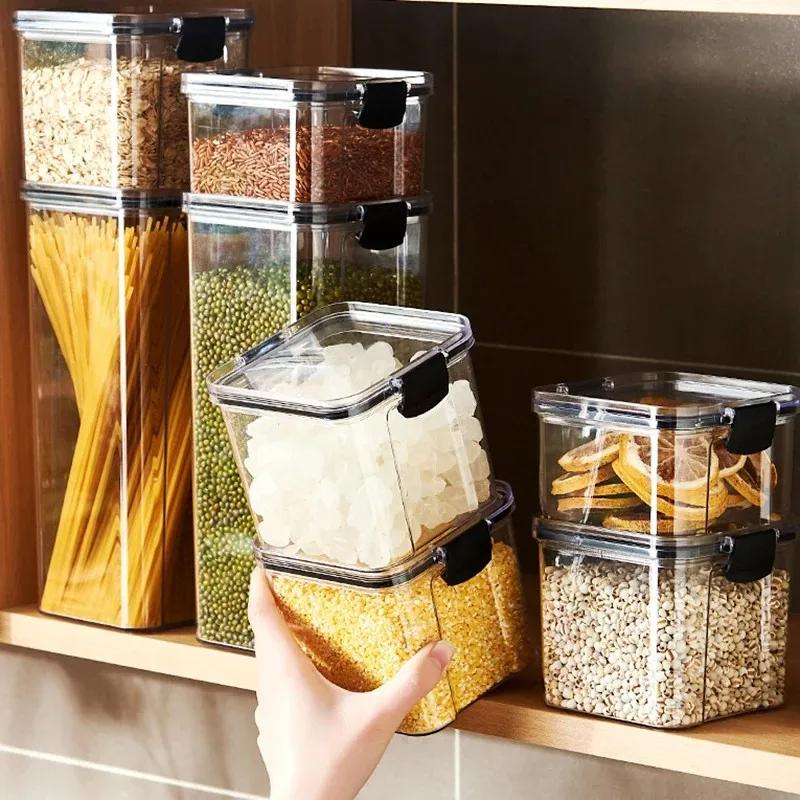 High Quality Sealed Jar Food Storage Box Transparent Plastic Kitchen Organizer Multigrain Tank Stackable Dried Sealed Storage