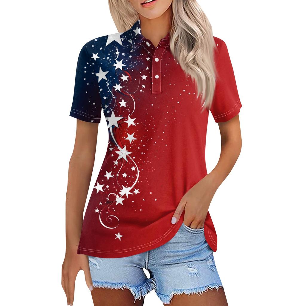 Women's Fashion Casual Lapel Short Sleeve Print Shirt Women's Button Up Tops