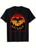 Für Teenager entworfen[Grafik-T-Shirt] Schwarzes Mothman Grafik-T-Shirt Atemberaubendes Sonnenuntergangsdesign mit Farbverlauf Rot zu Gel