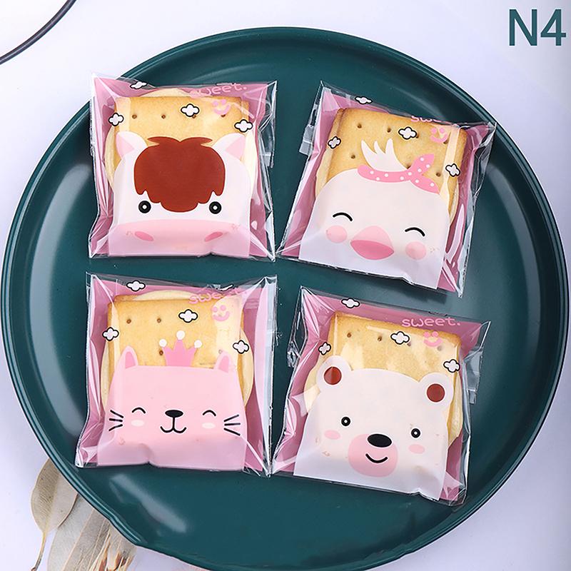 100 stk Mini Tegneseriekatt Emballasjepose, Bake Snacks Selvklebende Pose, Tegneseriekatt Kjeks Kake Emballasjepose