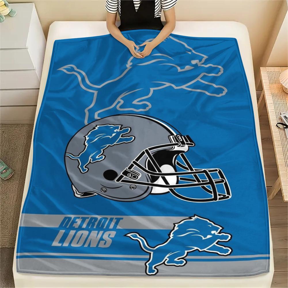 Coperta in Flanella Stampata Detroit Lions, Alta Qualità, Confortevole per Tutte le Stagioni, Arredamento per la Casa, Calore e Comfort, Perfetta per Regali di Natale